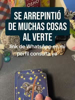 The image shows a close-up of tarot cards in the foreground with a blurred background of astrological items. A dark teal rectangular text overlay sits over the images with white text.