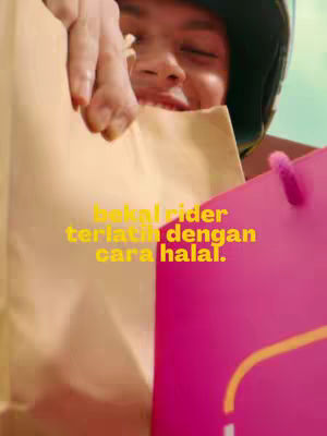 The cover image shows a delivery person holding up brown and pink paper bags against a green background. The person wears a helmet and seems to be delivering food. There is yellow text over the image.