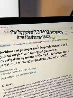 A screenshot of a computer screen displaying a medical journal article. The hook text emphasizes a relatable struggle about finding research sources. The layout shows the text overlayed on the article webpage that is open on the screen.