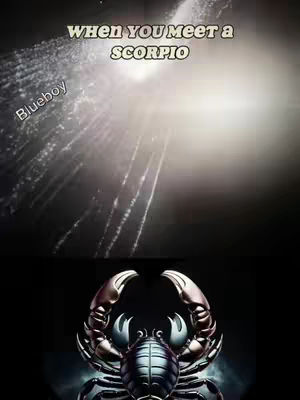 The image is divided into two sections. The upper section features a bright, emanating light source with streaming light streaks downwards, the streaks appear to be white. On the lower half sits a metallic scorpion with large pincers and a detailed carapace over a dark background.