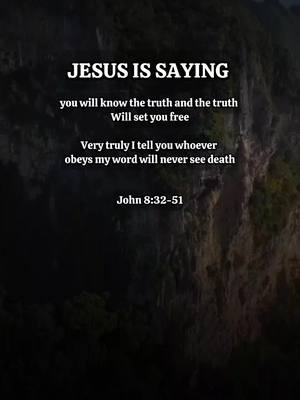 The image presents a dark, mountainous background. Overlaid on this is a text block with a quote attributed to Jesus, taken from the Gospel of John. The text is in a clean, white font.
