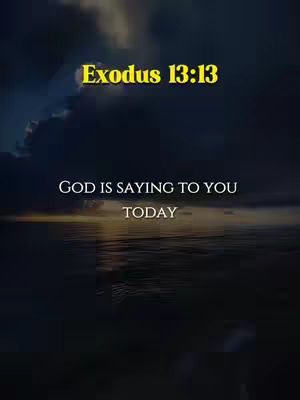 The image features a serene scene with a body of water reflecting a sunset sky. The top half of the image is dominated by dark clouds, suggesting a storm or twilight. Text overlays in white and yellow fonts present a Bible verse referencing Exodus. The layout is centered, creating a sense of peace and contemplation.