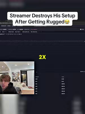 The cover image has a split-screen layout. On the left, a person is visible in a modern home setting, looking towards the camera. Overlayed on the right is a detailed, dark-themed screen, likely from a crypto trading platform, with lines of data and numbers. Above, a text overlay indicates the video's theme; at the bottom-right, the screen shows the value 2x, indicating the potential losses. Overall, the image conveys a sense of investment loss within a digital environment. The overall colors are dark, which contrasts with the bright setting.