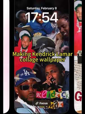 A collage-style image featuring multiple images of Kendrick Lamar arranged in a dynamic fashion. At the top, a text overlay indicates a date and time, while a central text block describes the creation of a "Kendrick Lamar collage wallpaper". The overall style appears modern and appealing.