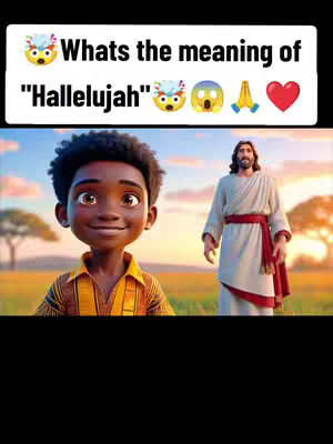 The cover image is a digital illustration featuring a young Black boy, with a warm smile and big brown eyes, standing in the foreground. Behind him is a digitally rendered image of Jesus, shown with long hair, a beard, and dressed in a white robe with a red sash. The backdrop is a sunny field with a few trees, evoking a sense of peace and spirituality. Above the boy's head is a textual overlay in stylized font that poses a question about the meaning of Hallelujah, accompanied by emojis.