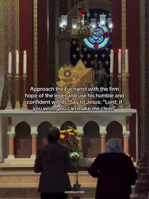The cover image shows an interior shot of a church, focusing on a white altar with a gold tabernacle. Two people are seen with their backs to the camera, standing in front of the altar. Above the altar, there is a decorative stained-glass window and a chandelier. The scene has a warm, golden color palette due to the lighting.