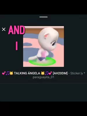 The cover features the Talking Angela character from the mobile game. She appears in a central, framed image, positioned on a green surface. The background shows a light blue/pink scene. Text overlays, including phrases and a call to action, are placed in a stylized manner to promote the video's content, against a black background.