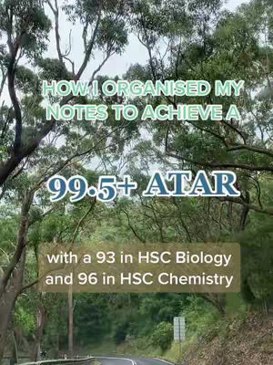 The cover image shows a verdant outdoor scene, likely a road cutting through a forest or park. Text overlays in white and blue highlight the video's theme of achieving academic success. Trees dominate the frame, and the composition evokes a sense of depth and serenity. Overall, the aesthetic aligns with a study-related topic, implying tips or advice related to notes.
