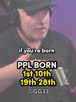 The cover image shows a man, possibly the host of the video, speaking into a microphone. Text overlays on the image state "if you're born" followed by "PPL BORN" and the dates "1st 10th 19th 28th," suggesting the video's numerology focus. The background is a purple-tinted setting, possibly indicating a studio. The overall composition is simple and direct.