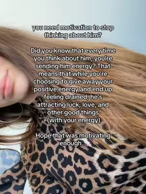 A close-up shot focuses on a woman's face, with her hair partially obscuring her features. Text overlays are added to the image with a message. The woman is wearing a leopard print top, and the background is a light color.