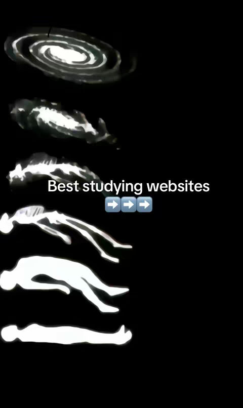 An image with a black background featuring multiple layered images of swirling galaxies, followed by humanoid shapes, all rendered in white against the dark backdrop. The text overlay reads "Best studying websites".