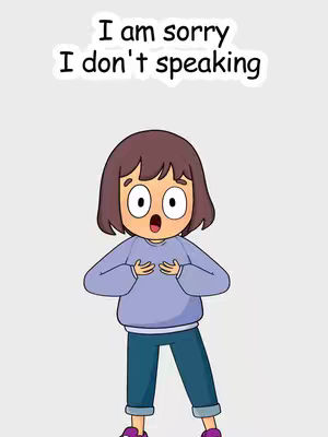 An illustrated cartoon image with a girl in the center. She has short brown hair, large eyes, and is wearing a purple top and blue pants. She has her hands on her chest and her mouth open in an expression of surprise. Above her head is a text overlay. The background is plain white.
