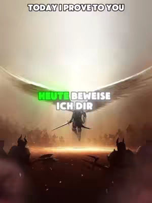 The image depicts a dramatic scene with a silhouetted figure of an angel or warrior, descending with wings outstretched in a cloudy setting. Text overlays appear with bold font.