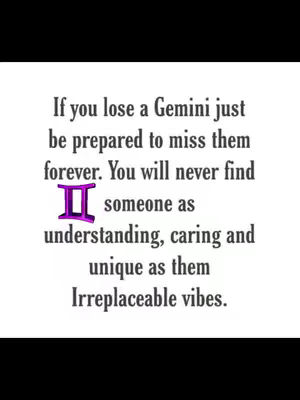 A social media post featuring a black and white background with text overlay. The text is centered and includes the astrological symbol for Gemini. The overall look is simple, focusing on the message.