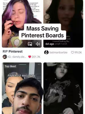The cover image presents a collage of screenshots from the social media app TikTok. The main focus is on a user's face, overlayed on some Pinterest-related content, with additional smaller images around them. The design makes use of a multi-panel layout, combined with text elements to attract the viewer's attention. The color palette is generally bright, typical of social media, and consists of primary colors.