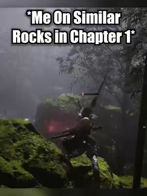 The cover image shows a scene from a video game, with a character appearing to be posed amongst the rocks and green terrain. The text overlay is placed over the image.
