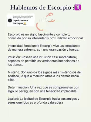 A light-colored background with text providing information about the zodiac sign Scorpio. The text is in Spanish, and a comment from a user asking about Capricorn and Scorpio is included. The background has a light, almost washed-out appearance.