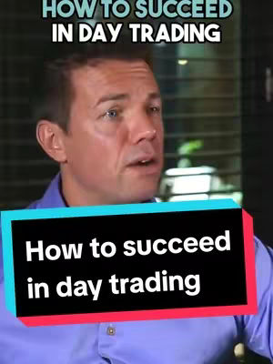 The cover image features a man in a blue shirt looking towards the left side. Above him at the top the image has text that reads "HOW TO SUCCEED IN DAY TRADING" in a white sans-serif font. There is a colored rectangular overlay with the text "How to succeed in day trading" in white letters, overlaying the lower portion of the man's face and chest. The background looks like a blur of a closed room.