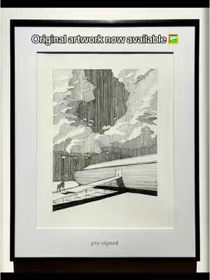 The cover image showcases an artistic illustration of a biblical scene. A large, stylized ark is depicted, with a ramp extending towards a platform. A giraffe is standing on the platform. In the background, there are dark cloud formations, possibly representing a storm or a dramatic weather event. The artwork has a monochromatic color scheme, using shades of black and white, and is framed with a black border. The text 'Original artwork now available' is at the top.