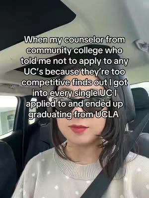 The cover image shows a person in a car, wearing sunglasses, against a background of the car's interior and a sun-roof. Overlay text describes a story about their college experience.