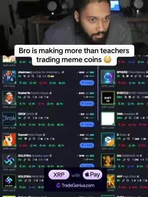 The cover image shows a man in a casual setting with the text overlay, set on top of a screenshot of a trading platform. The text contrasts the man's earnings with those of teachers. A screenshot of a crypto market is shown in the background of the image.