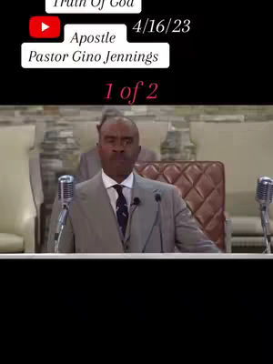The cover image features a man in a suit and tie standing at a podium. Two microphones flank him, and a backdrop suggestive of a church interior is visible. Text overlays include an apostrophe, identifying him.