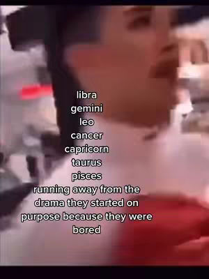 The image shows a person's partially visible face in the background against a blurred setting. Overlaid on the image is a list of zodiac signs, starting with Libra and ending with Pisces, along with text that describes the signs and their actions.