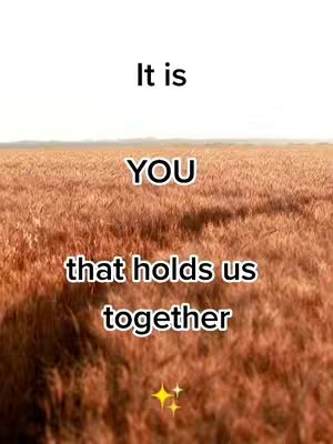 The image shows a field of golden grass under a bright white sky. Overlaid with three lines of text and two small gold stars. The text reads "It is", "YOU", and "that holds us together", with the word "YOU" in a white colored box.