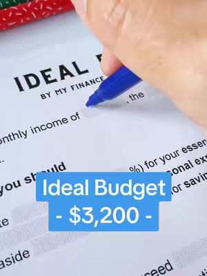 A close-up shot of a document being written on, with a blue marker in hand. A text overlay reading 'Ideal Budget -\$3,200 -', is visible in the lower portion of the image.