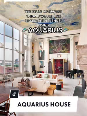 An interior shot of a stylish living room with large windows, a high ceiling with painted decorations, and a mixture of modern and classical design elements. The room is furnished with white sofas, a grand piano, and various artworks on the walls. The color palette is bright and airy, with natural light flooding through the windows.