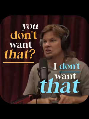 The cover image features Theo Von in a podcast setting. He is wearing a grey t-shirt and headphones, centered in the frame with a microphone in front of him. Text overlays in a contrasting style appear on the left side and the right, with the words \"you don't want that?\" and \"I don't want that\". The background is a dark red curtain creating a sense of depth