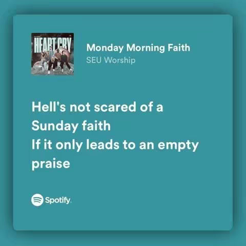 The cover image is a teal, square-shaped graphic containing song information. A small image in the top left corner shows a band. The lyrics appear in white text with the Spotify logo in the bottom left corner.