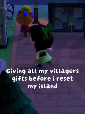 The cover image shows a scene from the game "Animal Crossing: New Horizons". A player character, from behind, is walking along a stone path. In front of the character is another animal villager character. The background shows a building. Text is overlaid at the bottom.