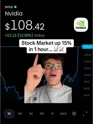 The cover image shows a man pointing upwards with his right index finger, smiling and looking at the camera. Overlayed on the image is a stock graph and price information, along with a text overlay. The background is dark, with stock market data elements. The composition is centered on the man's face and gesture, with financial data serving as contextual elements.