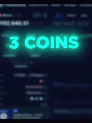 The image shows a blurred background that resembles a trading interface with neon green text overlaid on it. The text reads '3 COINS'.