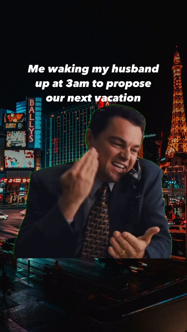 The image features a man, likely Leonardo DiCaprio, in a suit with a green outline cutout overlaid on a background of the Las Vegas skyline at night, including the Eiffel Tower replica. Text in white overlay at the top indicates the content's theme.