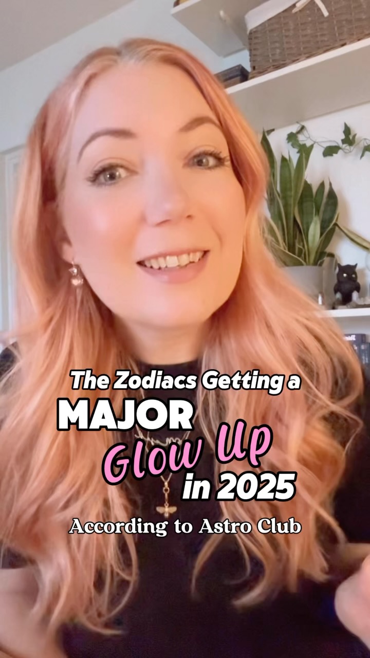 A woman with light pink hair smiles at the camera. The overlay text indicates that this video is about zodiac signs.