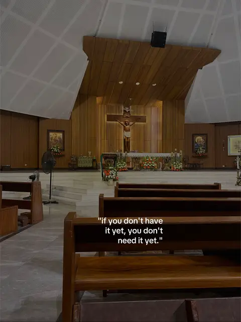 The cover image shows the interior of a church with rows of wooden pews facing a wooden altar. A large crucifix is centered on the altar and the ceiling has decorative panels with hidden lights.