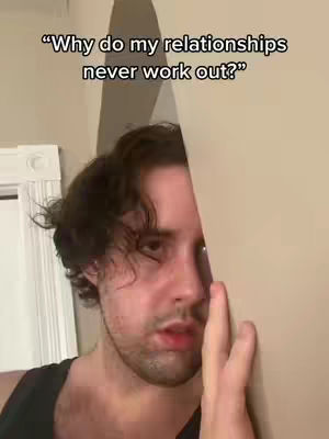 A man is on the right side of the frame, peeking around a tan surface. The man has short, dark hair and a concerned expression. The hook text appears in the upper part of the frame.