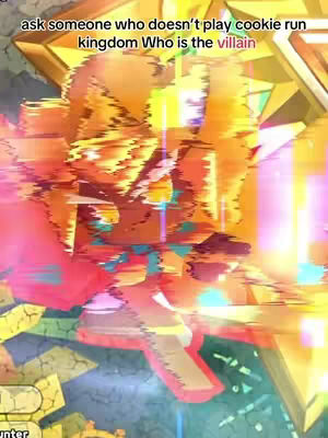 The image is a screenshot from the game Cookie Run Kingdom, featuring a chaotic overlay with a light and colorful design. At the bottom-left, there's a blurred game interface, while a golden, abstract shape dominates the center with additional visual effects. Text is added at the top, making the image eye-catching and intriguing.