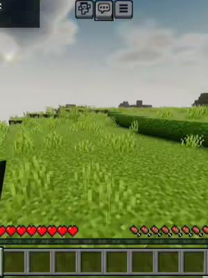 A Minecraft game scene is shown with a green grassy field, blue sky with clouds, and some basic game interface elements at the bottom. The scene looks like the game engine is running with a modified shader.