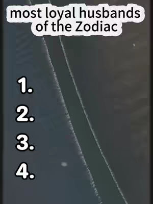 The cover image shows a dark, possibly gradient, background. Overlayed on this is the text "most loyal husbands of the Zodiac" in a white, rounded rectangle. Below this are four numbered items: "1", "2", "3", and "4", in a similar style.