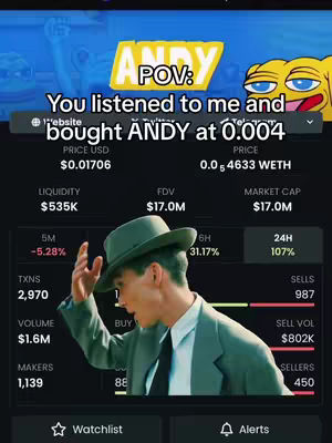 The cover image shows a man in a suit and hat, standing with his hand near his hat in front of a crypto trading platform. The overlay text indicates gains and mentions a specific cryptocurrency. The interface of the trading platform is visible in the background.