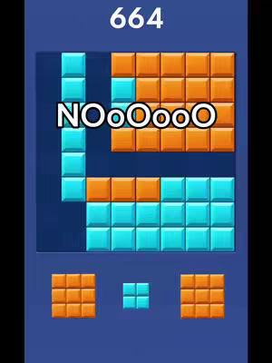A screenshot of a block puzzle game with the word "NOoOooO" overlaid in a white bubble font.
