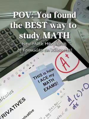 The cover image shows a tablet displaying math formulas, sticky note that says, "THIS IS how I ACE my MATH EXAMS!". A calculator, ruler, and clock are in the background. On the tablet there is a grade A+ on it.