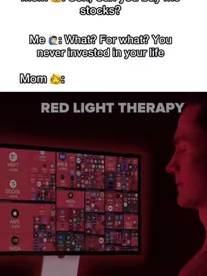 The cover image is a meme. It features a split-screen layout. The top half has text with emojis. On the bottom is a screen with various stock market related app icons overlaying the creator's face and a red light therapy session. The overall layout is designed to quickly grab attention and convey a message related to the stock market.