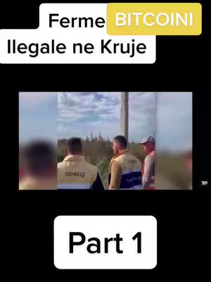 The cover image shows a shot of three men from the back, likely in an outdoor setting, with text overlays. The central focus appears to be on an event, possibly an investigation or a news report. The men are wearing work jackets, indicating a professional context. Above them is a text overlay, highlighting the video's subject matter: bitcoin mining and illegal activities. Below the main image, there's a textual marker that reads "Part 1," promising the beginning of a series or sequence explaining the subject of the content.