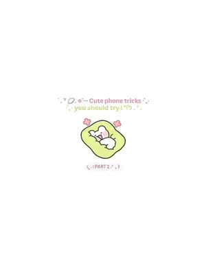 A clean, minimalist cover image on a white background. It features a central cartoon illustration of a white bear character lying on a green, rectangular bed or cushion. Above the character, text in a light green font reads, "Cute phone tricks you should try!" The overall aesthetic is soft and friendly.