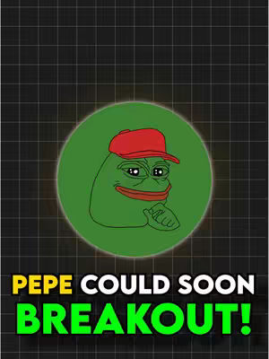 The cover image is a digital graphic with Pepe the Frog as the central focus, set within a dark grid against a black background. Pepe is depicted in a green circle with a green circle containing the cartoon figure of pepe the frog, wearing a red cap and looking contemplative with his hand on his chin. Below Pepe, the text 'PEPE COULD SOON BREAKOUT!' is displayed in bold, contrasting colors: yellow, green, and white. The overall composition uses bold colors and a modern font style to capture attention.