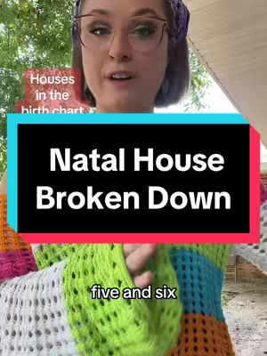 A woman with glasses and a headband is speaking to the camera. Text overlays are placed on the image. The background appears to be outdoors with green foliage and part of a roof visible.